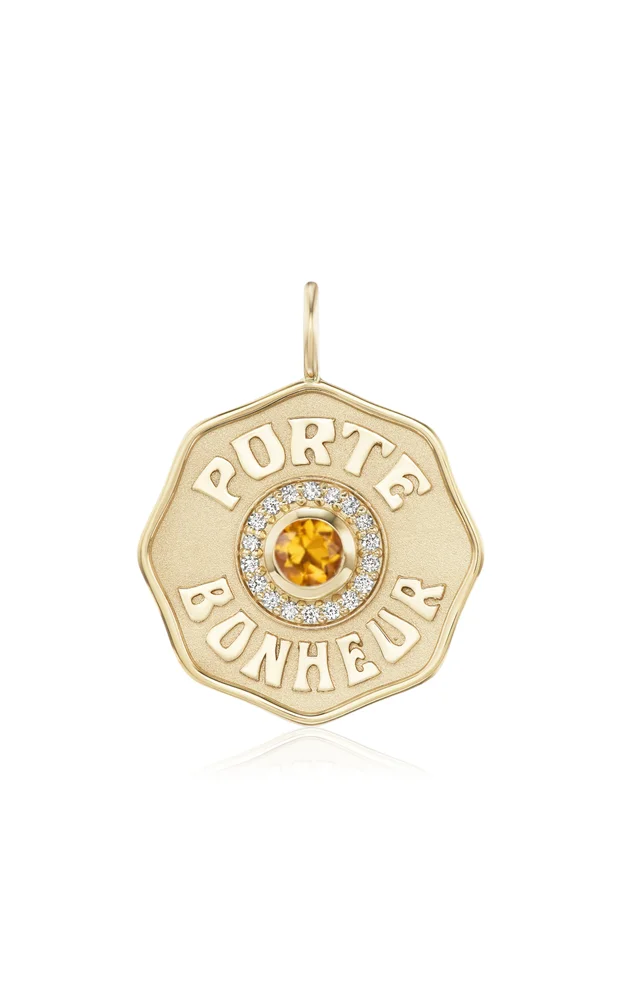 Large Porte Bonheur 14K Yellow Gold Citrine Pendant