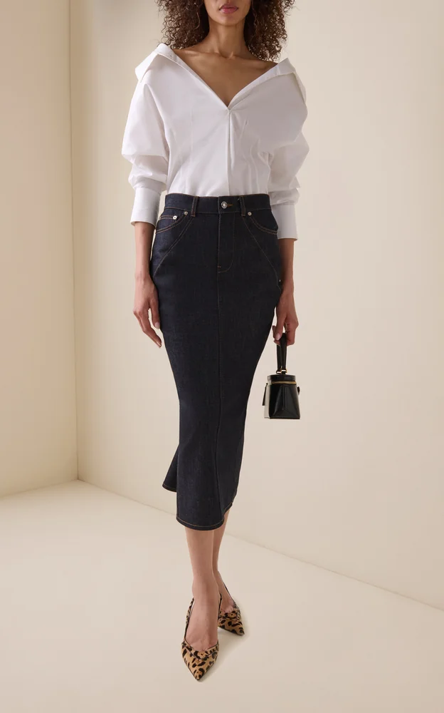 Tailored Denim Midi Skirt