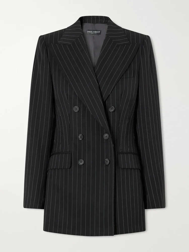 pinstripe wool blend blazer
