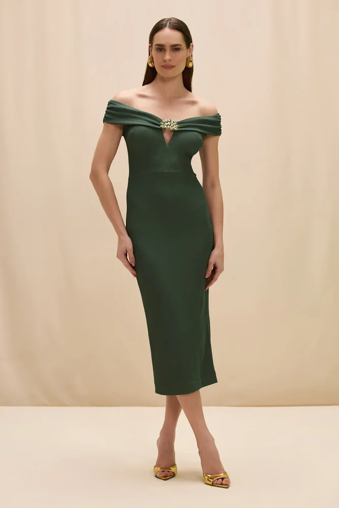 HILDA KNIT OFF SHOULDER MIDI DRESS
