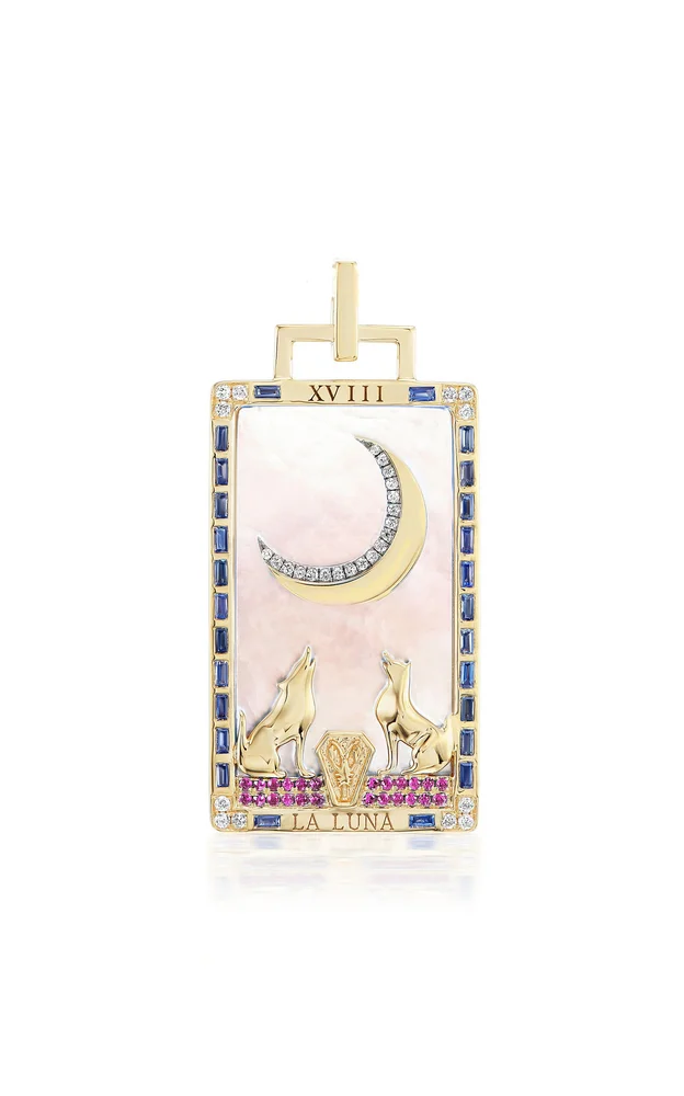 La Luna Piccola 18K Yellow Gold Multi-Stone Tarot Card Pendant