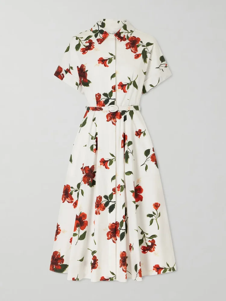 floral print cotton poplin midi dress
