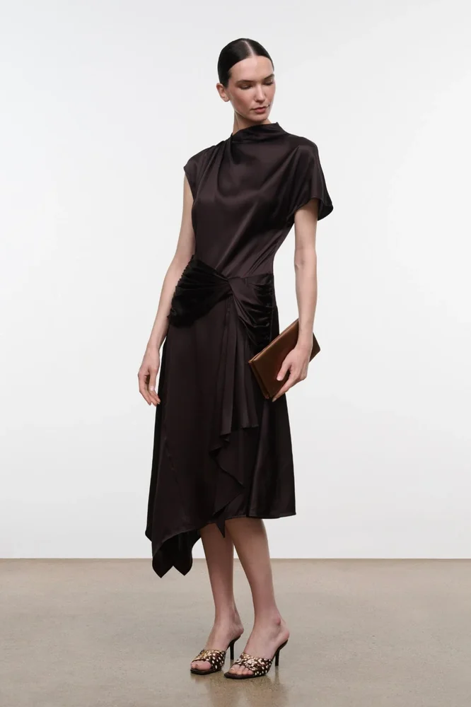 STAUD FALL 2026 DAVINA SILK DRESS | EARTH