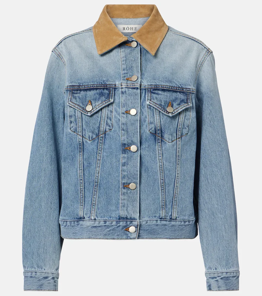 Suede-trimmed denim jacket