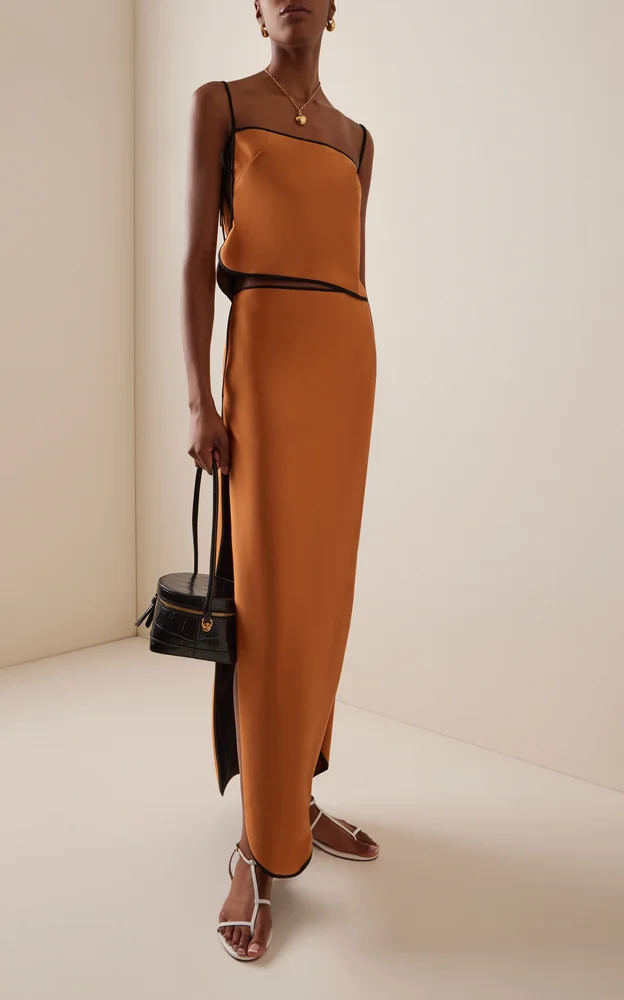 Exclusive Summer Bones Sheath Stretch-Satin Maxi Skirt