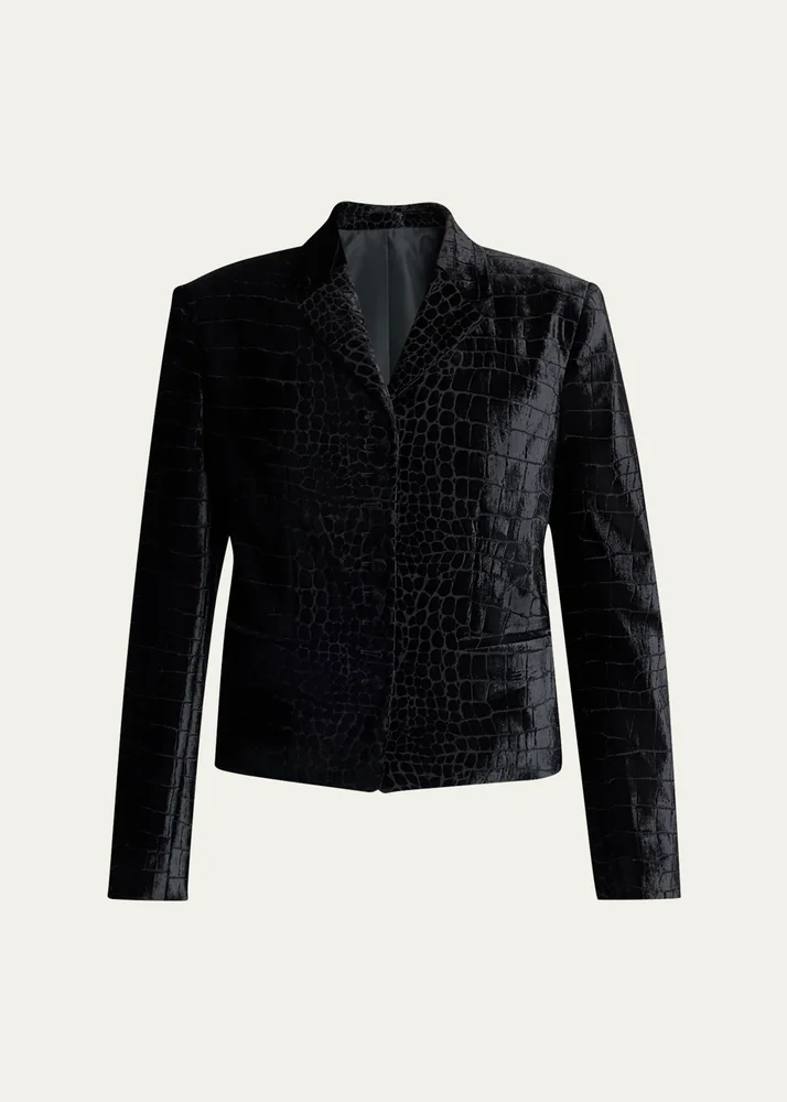 Croc-Embossed Velvet Single-Breasted Jacket