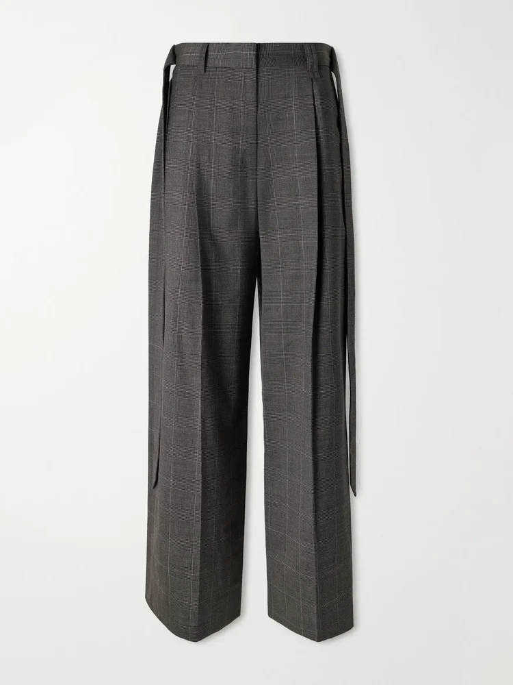 checked wool blend wide leg pants