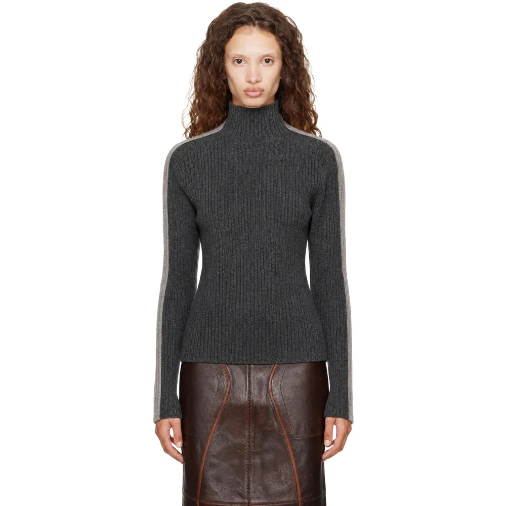 Gray Wool Mock-Neck Sweater