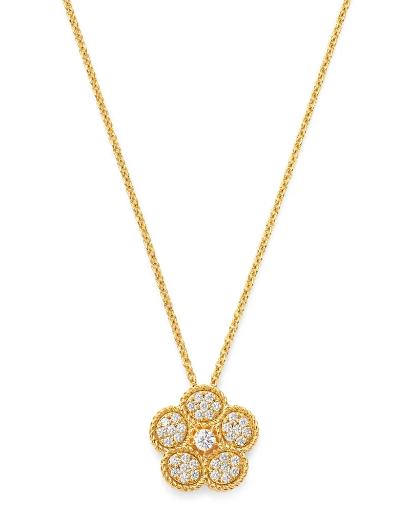 18K Yellow Gold Daisy Diamond Pendant Necklace, 17.5"