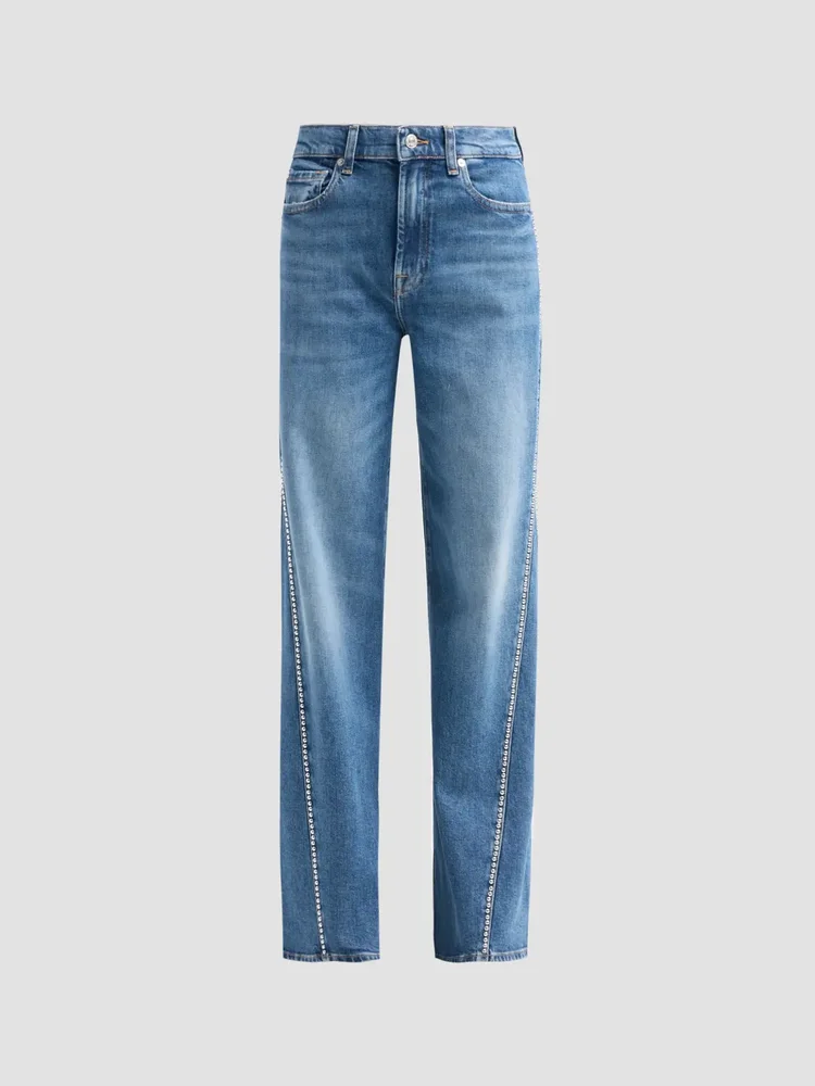 Lotta Rhinestone Washed-Denim Wide-Leg Jeans