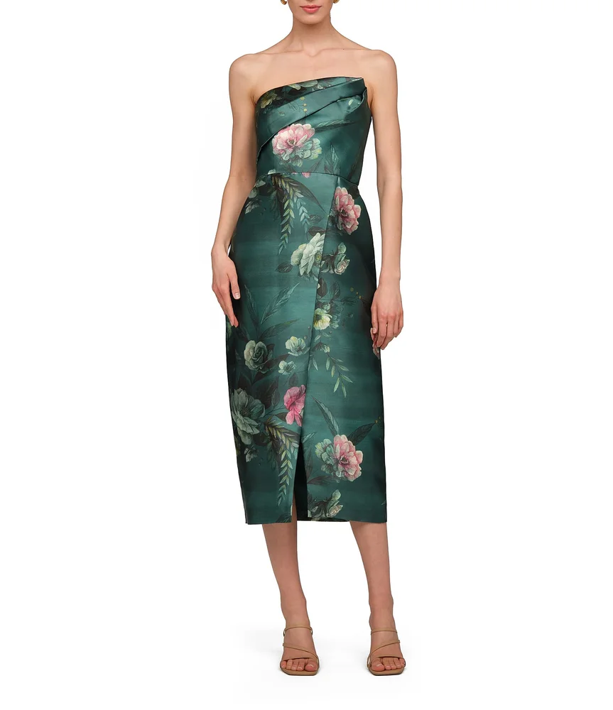 Amelie Printed Mikado Strapless Dress