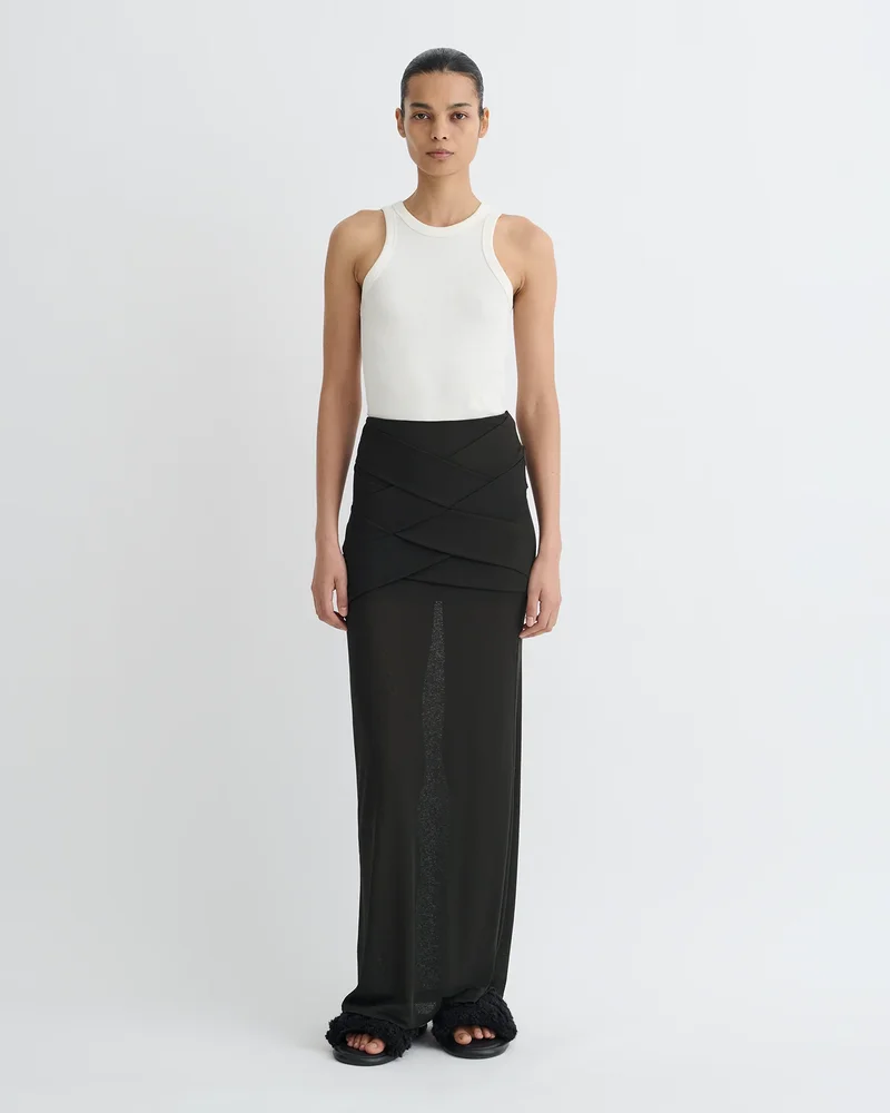 Shanda - Draped Mesh Jersey Maxi Skirt - Anthracite