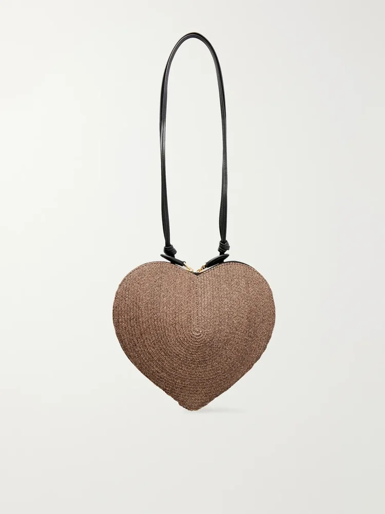 Le Cœur leather-trimmed raffia shoulder bag