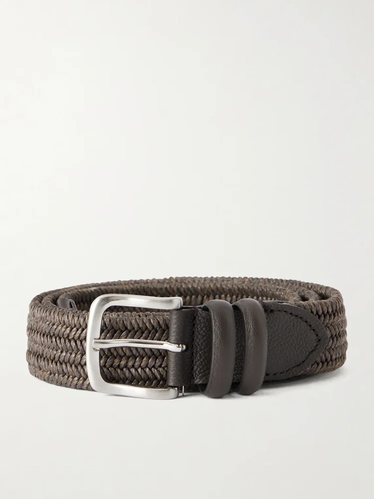 3.5cm Leather-Trimmed Woven Belt