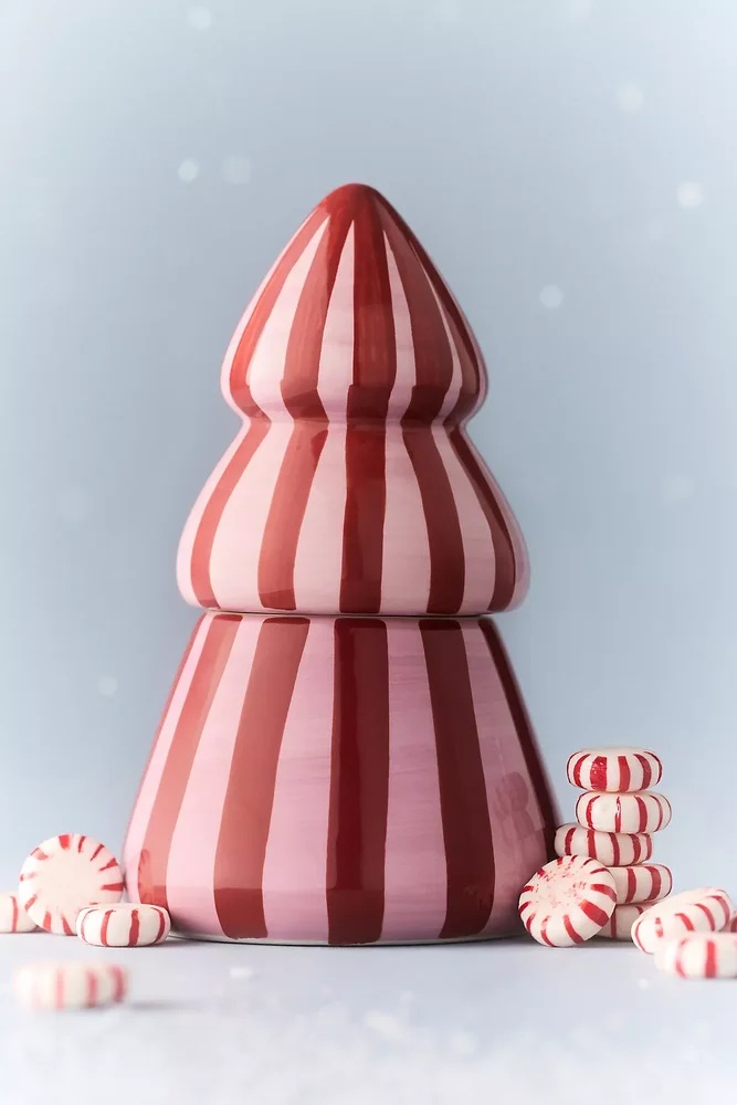 Gourmand Pink Peppermint Figural Tree Ceramic Candle