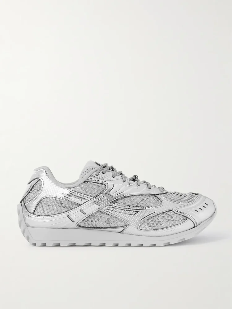 Orbit metallic rubber, mesh and fishnet sneakers