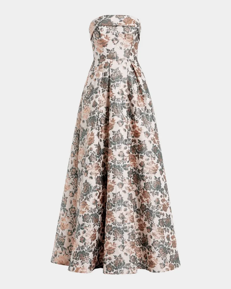 Petite Floral Brocade Strapless A-Line Gown