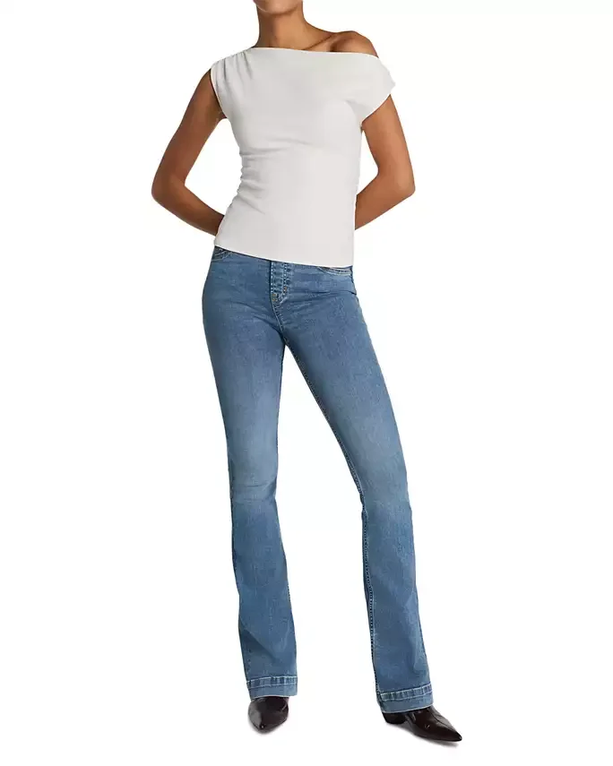 Ribbed Knit Off The Shoulder Ruched Top