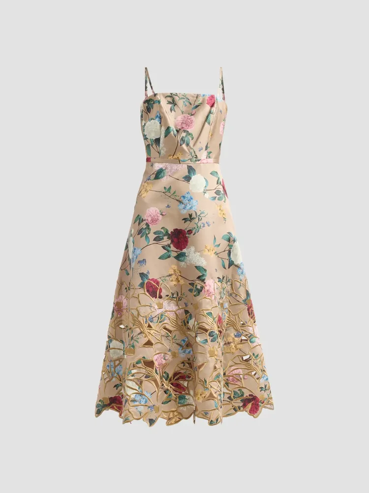 Esteè Floral Print Embroidered Midi Dress