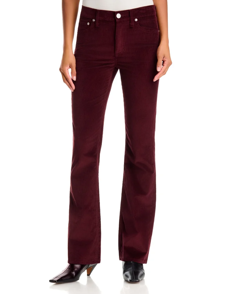 Corduroy Peyton Mid Rise Bootcut Jeans in Dark Burgundy