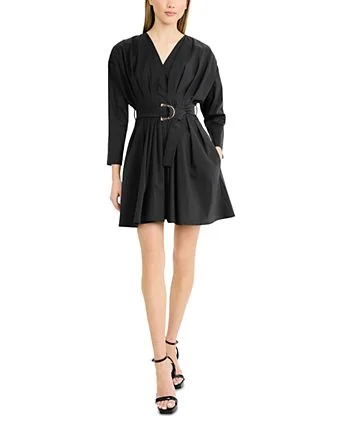 Tie Waist V Neck Long Sleeve Mini Dress