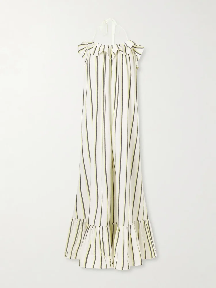Ruffled striped cotton maxi dress