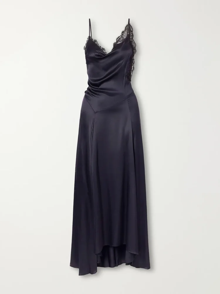 Aloise lace-trimmed silk-blend satin maxi dress