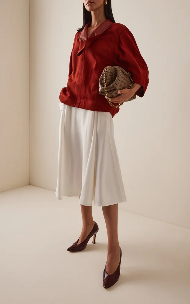 Pleated Twill Midi Skirt