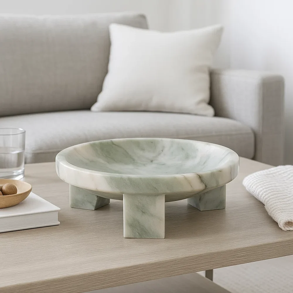 Aaron Bowl Stone Marble Fauna-Inspired Decorative Accent For Home Office Bedroom Or Living Room Decor - 4" Gre
