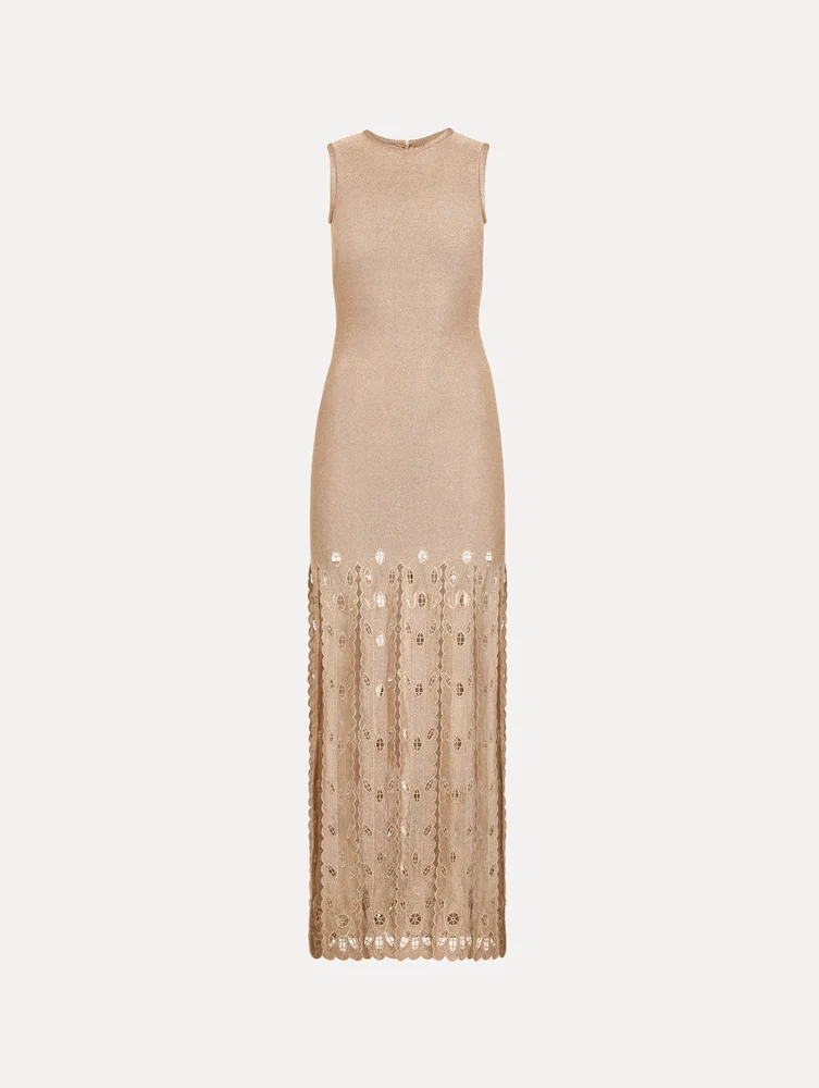 Pineapple Fringe Metallic Jersey Dress