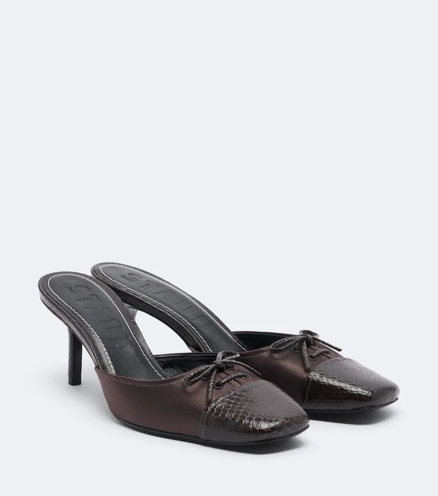 Faye leather-trimmed satin mules