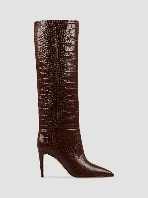 Croc-Effect Leather Stiletto Boots
