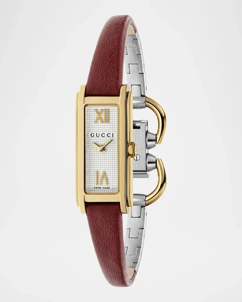 G-Frame Small Gold-Plated Leather Bangle Watch, 27x14mm