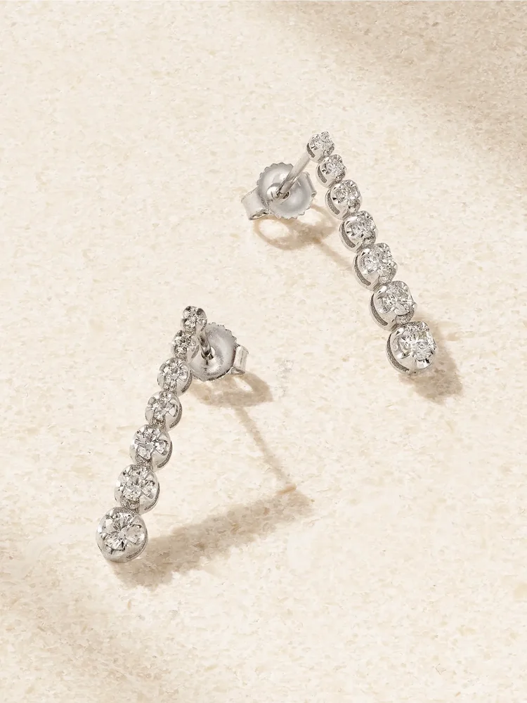 Mini Graduated 18-karat white gold diamond earrings
