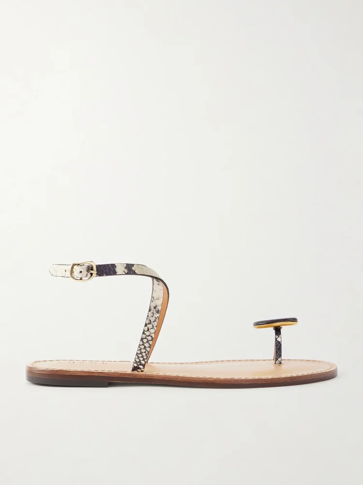 The Kigali embellished snake-effect leather flats