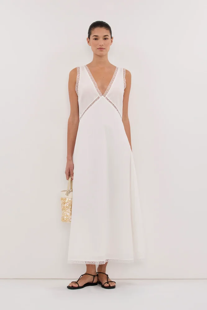 ROSIN WHITE LACE TRIM MIDI DRESS