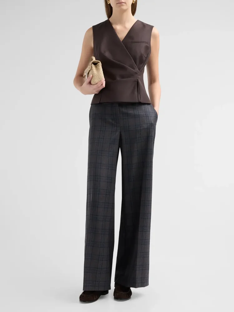 Plaid Wool Wide-Leg Trousers
