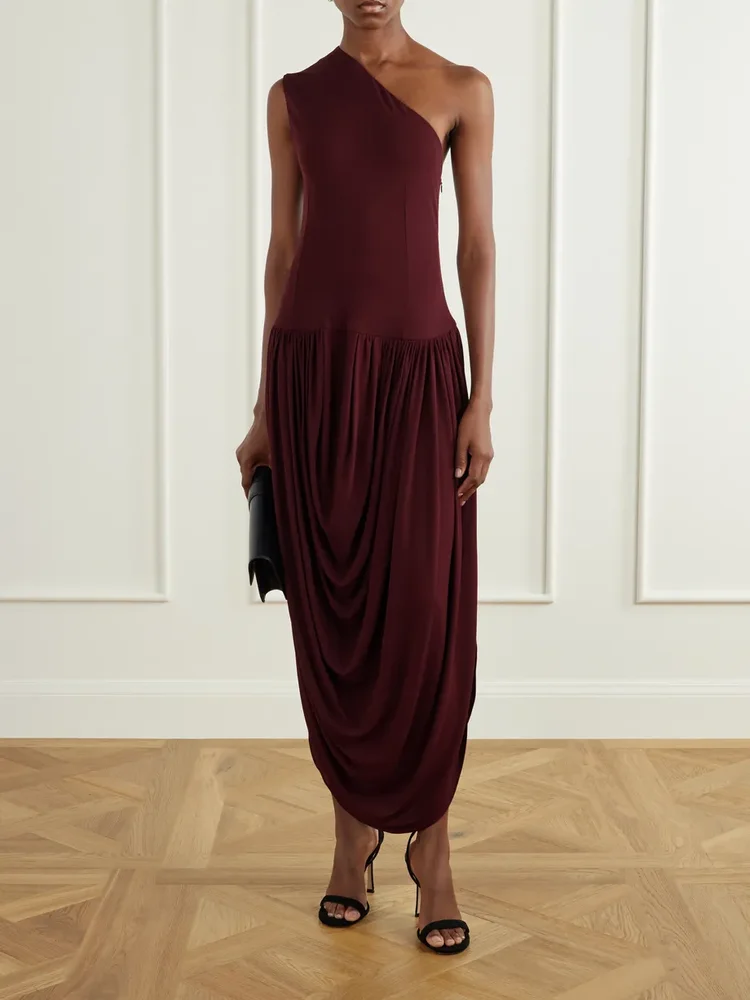 The Mila one-shoulder draped jersey maxi dress