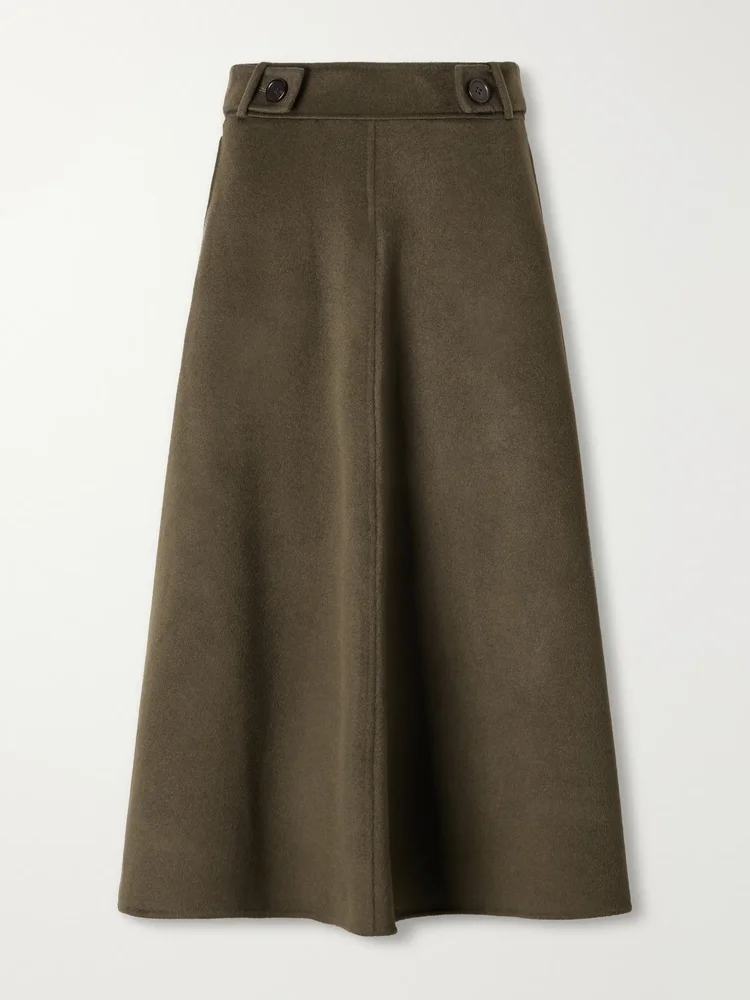 Wool and cashmere-blend woven midi skirt