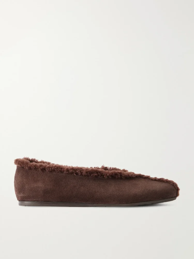 Aeropi shearling-trimmed suede ballet flats
