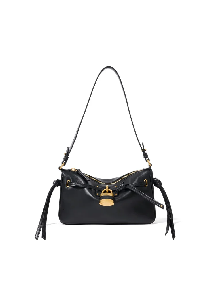 Mini Paddington Sling Pouch with Strap in Soft Leather, Black