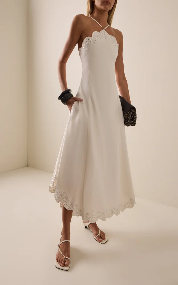 Gillian Embroidered Linen-Blend Midi Dress