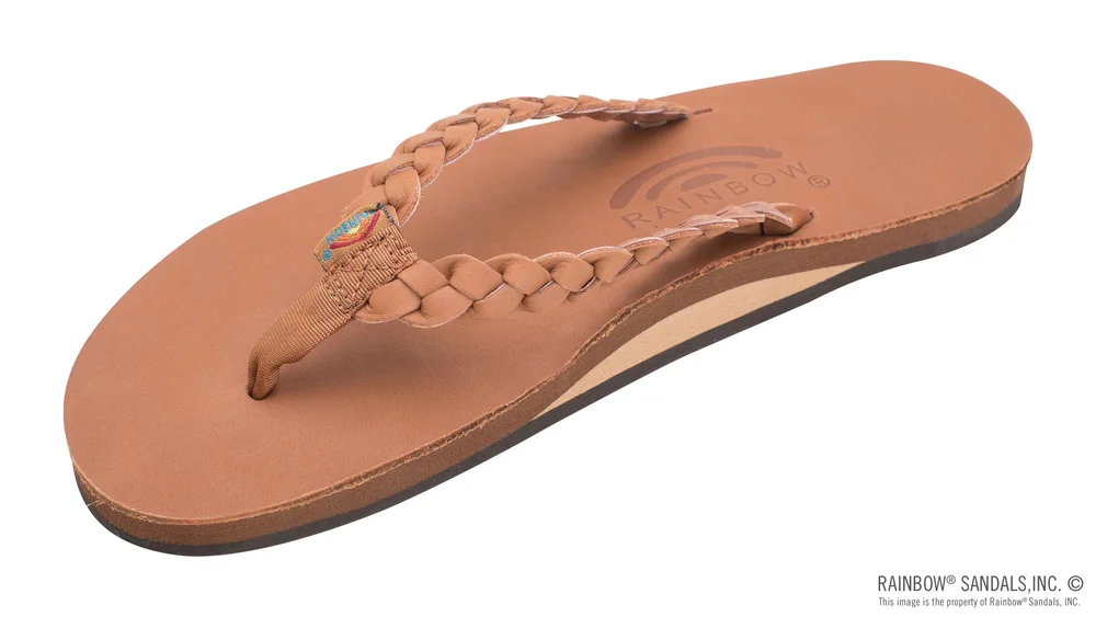 Twisted Sister - Single Layer Arch Support Leather with a 3/4" Medium Double Braided Strap (Classic Tan Brown)