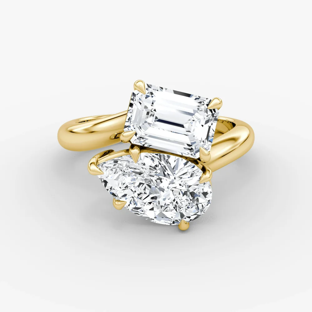 Toi et Moi Bypass Engagement Ring, Emerald and Pear