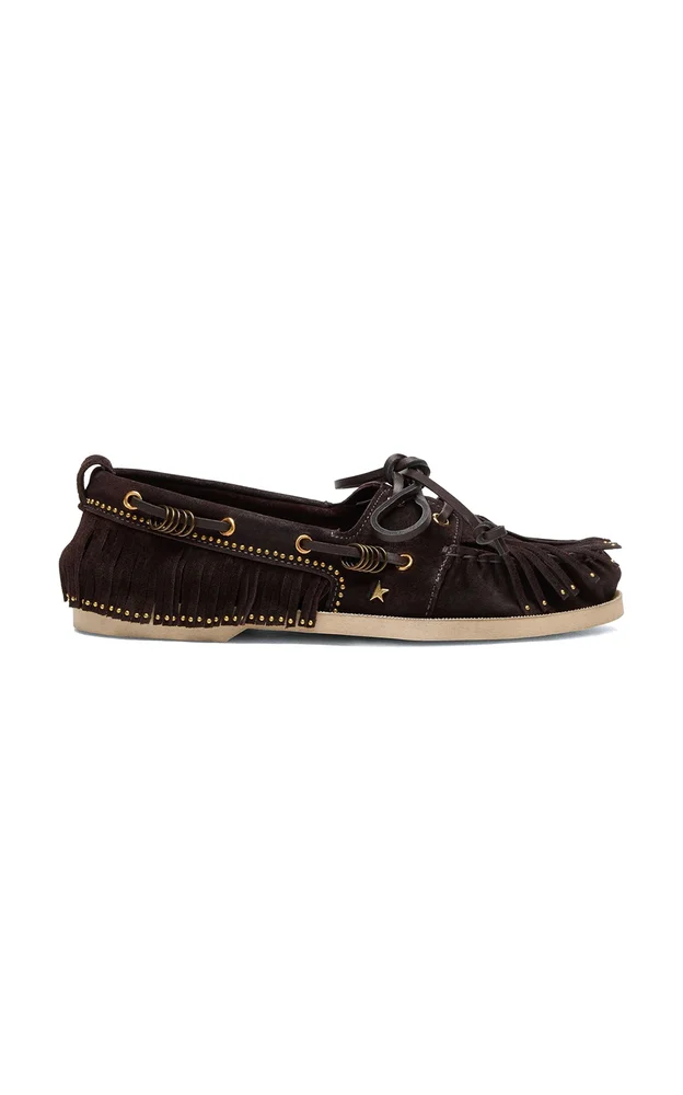 Boat Embellished Suede Mocassins