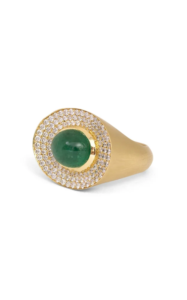 Eyecon 18K Yellow Gold Diamond And Emerald Ring
