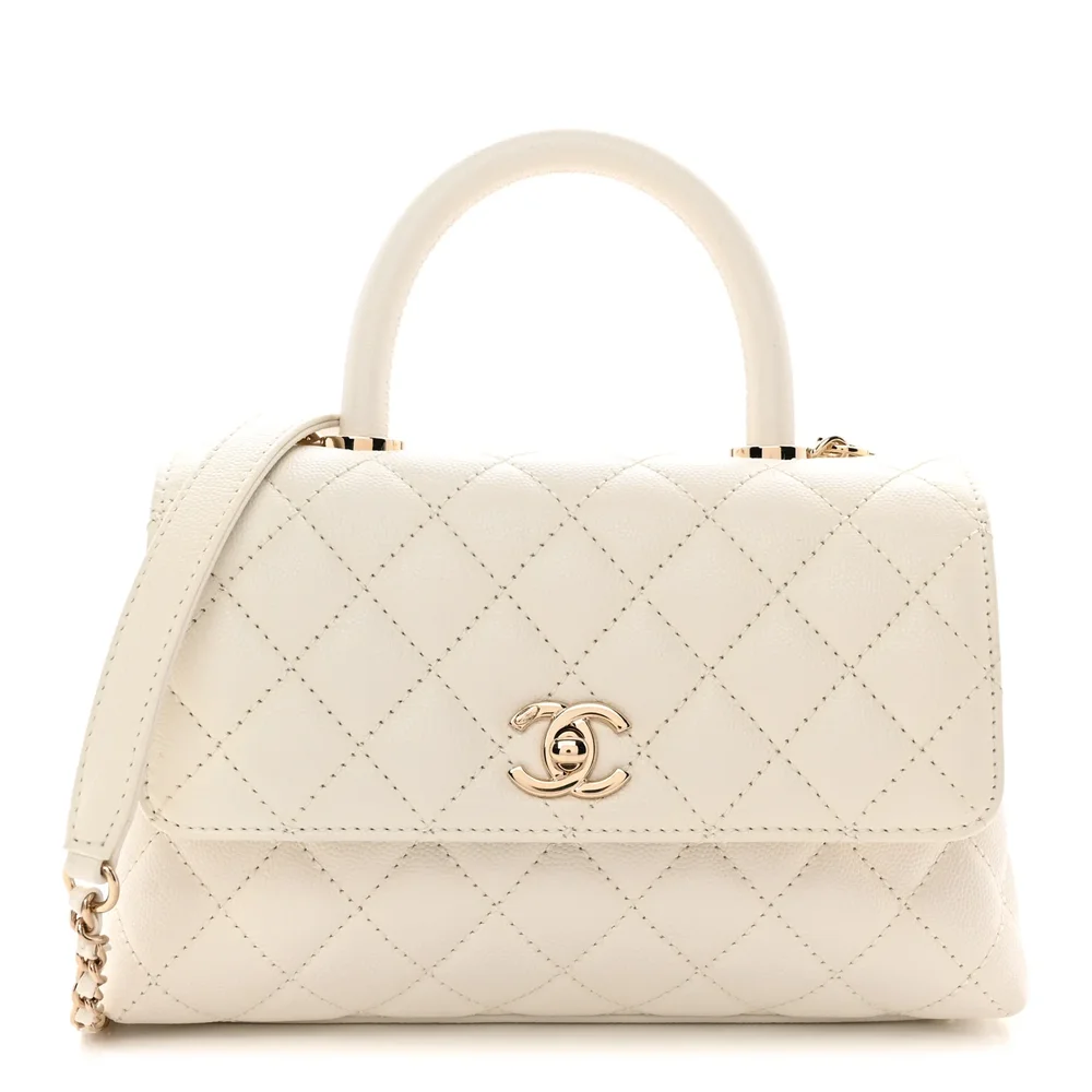 Caviar Quilted Mini Coco Handle Flap (White)
