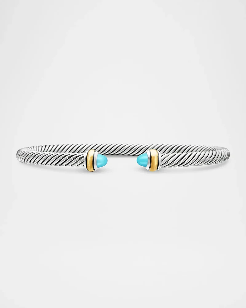 Cable Bracelet with Gemstone in Silver with 18K Gold, 4mm