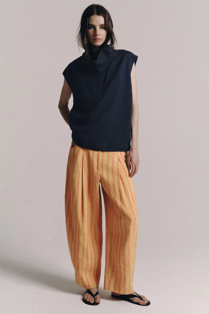 ZW Collection Striped Linen-Blend Pants