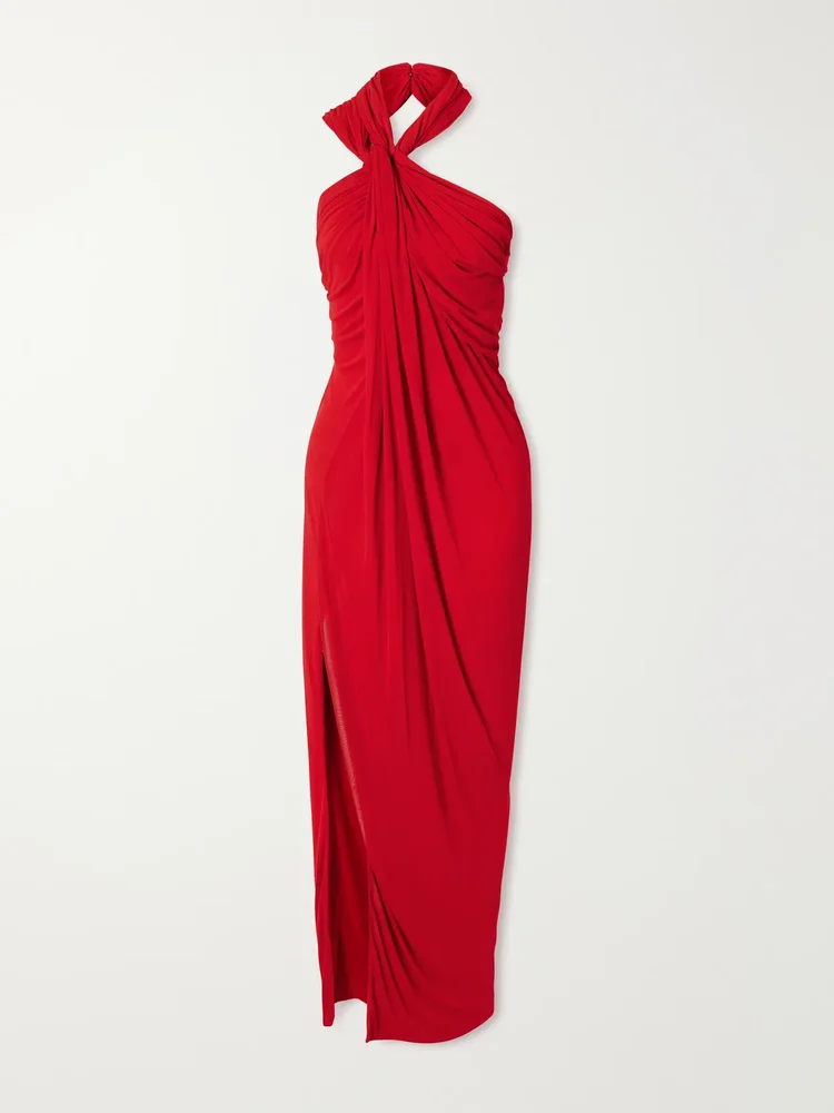 Draped halterneck jersey maxi dress